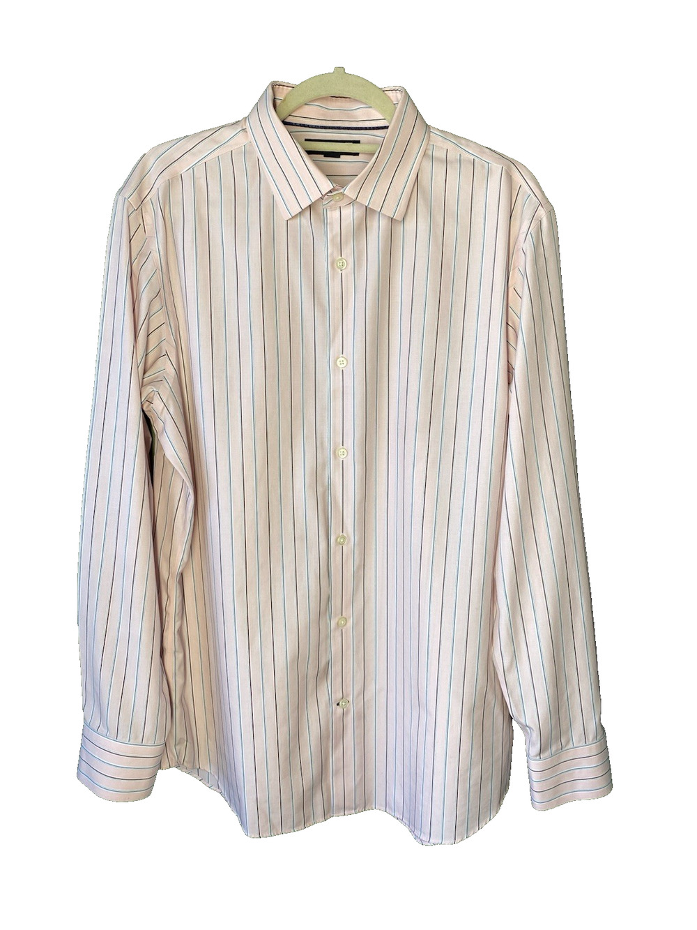 Banana Republic Non-Iron Slim Fit Dress Shirt Mens Large 16 16.5 Pink w/ Stripes